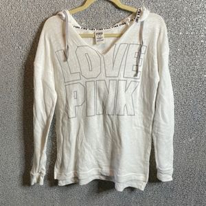 Large Love Pink Victoria's Secret White Hoodie